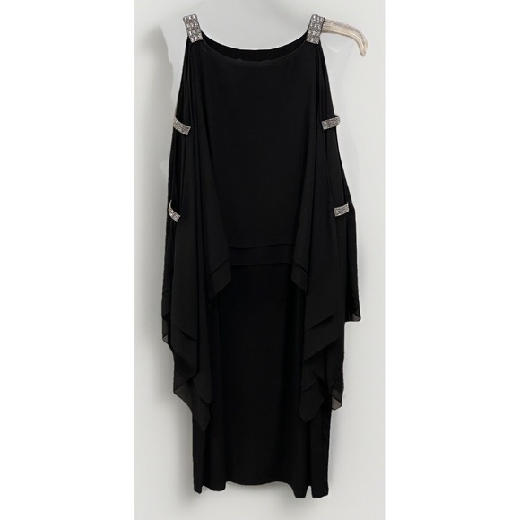 Glamour Nights NWT Women's Size 14P‎ Black Flutter Sleeve Dress Beaded - Picture 1 of 16